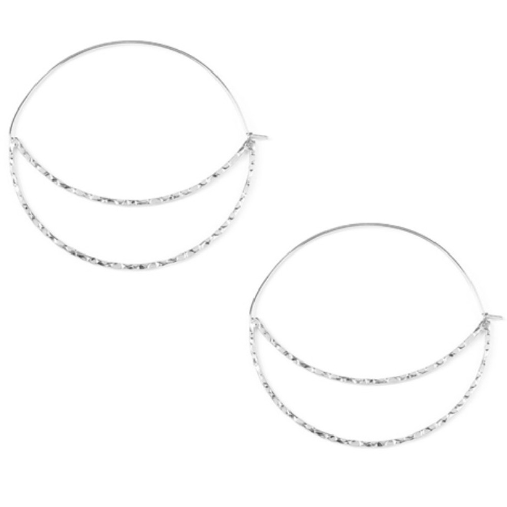 Boho Silver Crescent Moon Hoop Earrings - Picture 3 of 3